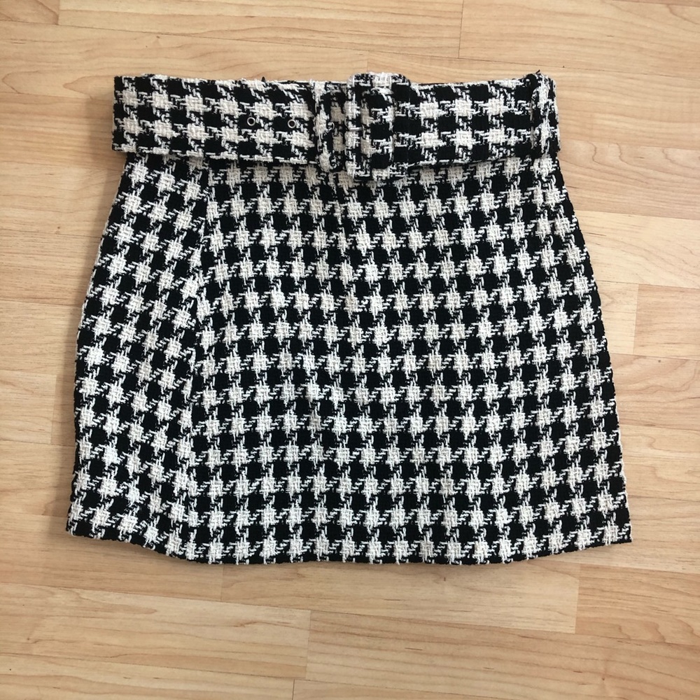 ZARA Houndstooth Skirt with Detachable Belt